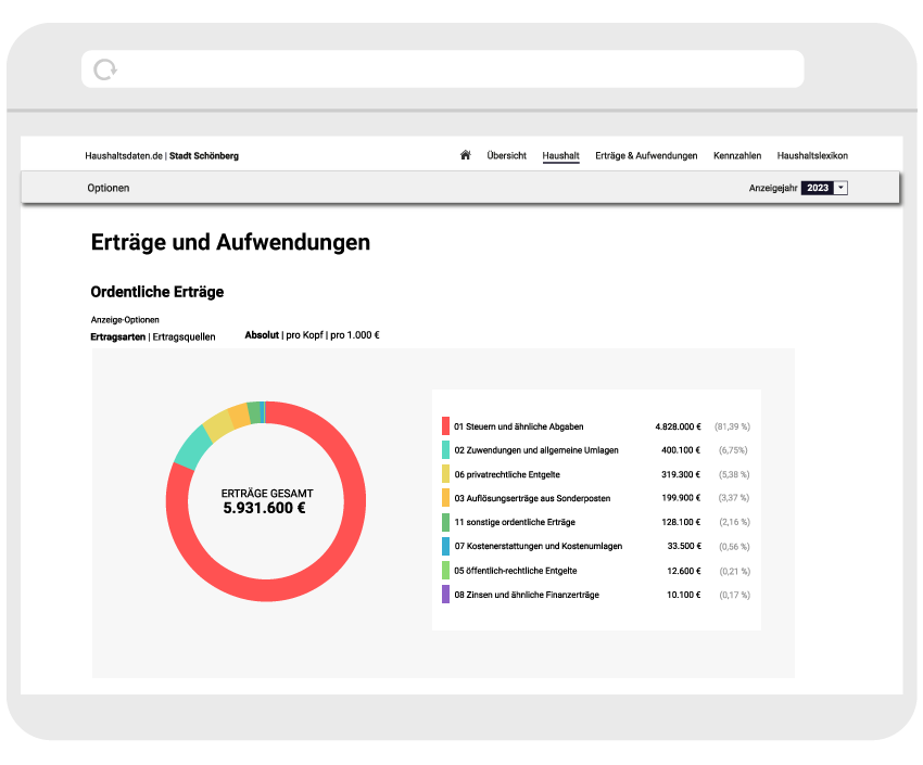 Screenshot Haushaltsplattform Erträge und Aufwendungen